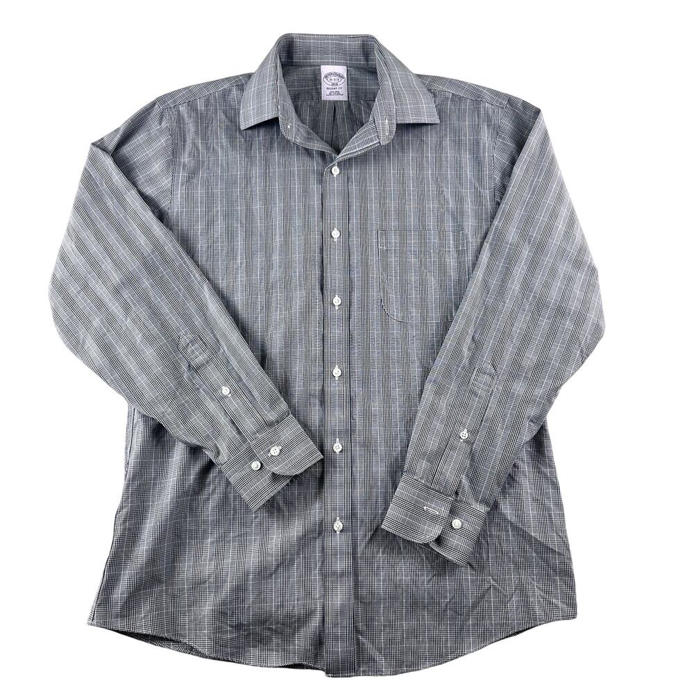 Brooks Brothers Dress Shirt Mens 15 2/3 Green Plaid‎ Cotton Non Iron Regent Fit